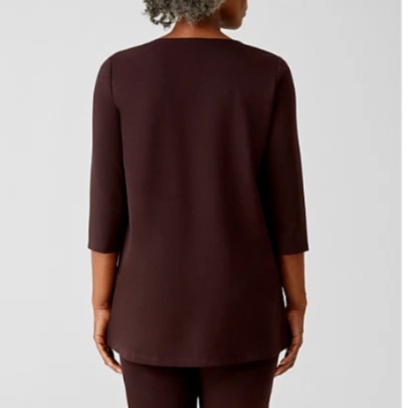 Eileen Fisher Cassis Tencel Tunic Top 3/4 Sleeves Dark Brown Medium FLAW READ - Picture 3 of 13